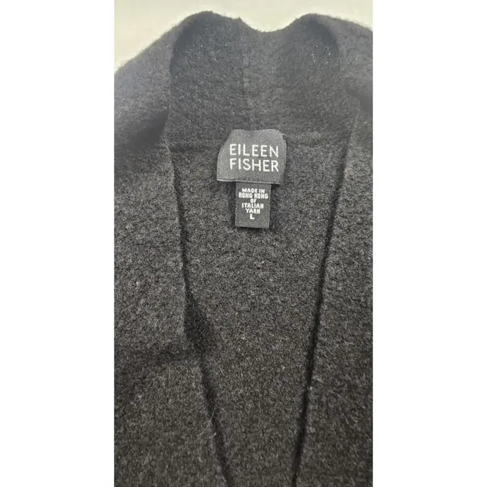 EILEEN FISHER Women's Wool Asymmetrical‎ Open Front Cardigan Black/Grey Size L